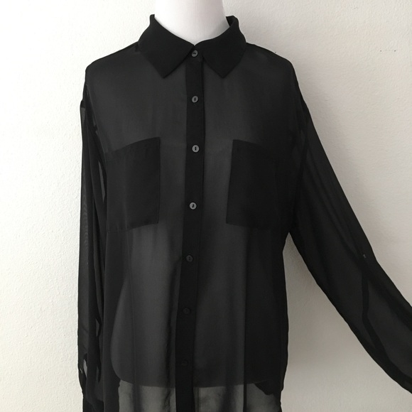 sheer black button up top